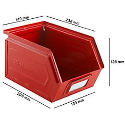 Schäfer Shop Select magazijnbak met open voorzijde, staal, L 238 x B 149 x H 128 mm, 3,5 l, 8 kg, RAL 3000 (vuurrood)
