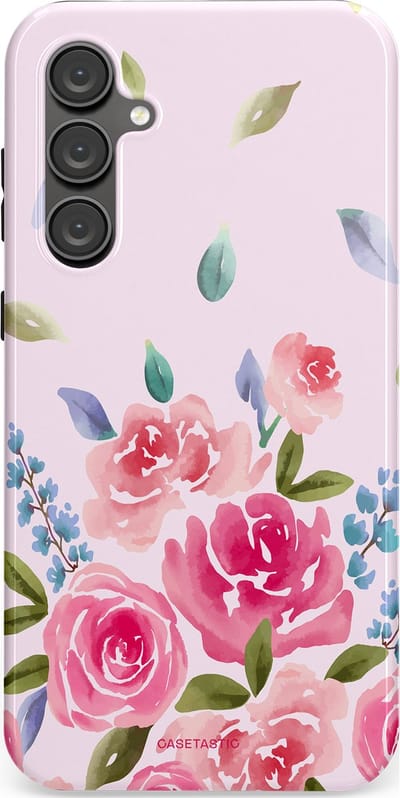 Casetastic hoesje geschikt voor Samsung Galaxy S23 FE - Dubbellaagse bescherming - Aquarel Bloesem - Fashion Case - Lichtroze Lila Saliegroen