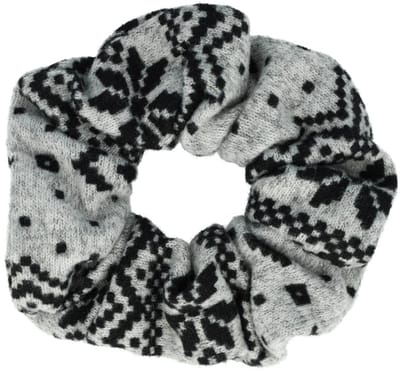 Haarsoires Haarelastiek Scrunchie – Print – Zachte Stof – Grijs Zwart - Haarkrinkel - Haar Elastiek met Stof - Zacht & Haarvriendelijk