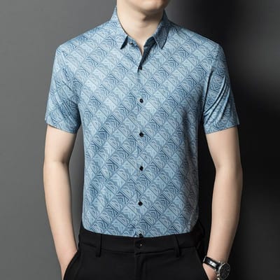 Zomer Nieuwe Herenmode Bedrukt Kortemouw Shirt Middelbare Leeftijd Ijszijde Naadloos Dun Casual Shirt 4XL