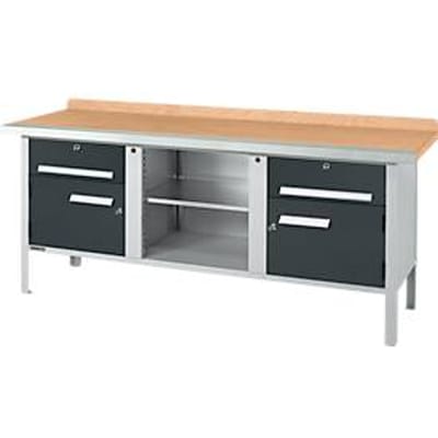Box-type werkbank Schäfer Shop Select PW 200-0 - beuken multiplex blad - met stalen rand - tot 750 kg - B 2000 x D 700 x H 840 mm - antraciet