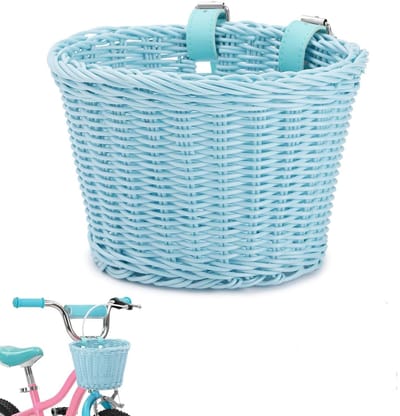 Daity Kinderfietsmand – Retro-stijl (imitatieriet) – Handgevlochten, kleurrijk ontwerp (Klein formaat: 19 x 14 x 13 cm)