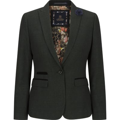 Dames Tweed Groen Geruit Blazer Wollen Klassieke Jas