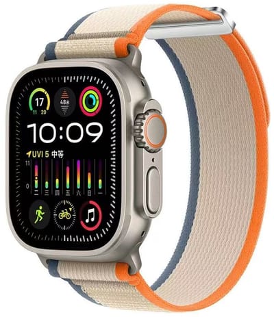 Stravo Trail Loop Nylon Sport bandje - Zachte nylon Smartwatchbandje met klittenbandje - Geschikt voor Apple Watch 42mm (Series 11/10), 41mm (Series 9/8/7), 40mm (Series 6/5/4, SE 3/2/1), 38mm (Series 3/2/1) - Oranje/Beige