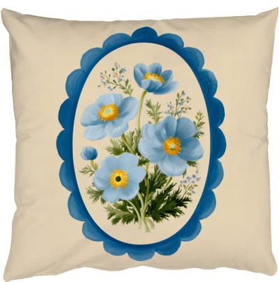 Sierkussens - Kussentjes Woonkamer - 50x50 cm - Lijst - Bloemen - Lichtblauw - Illustratie