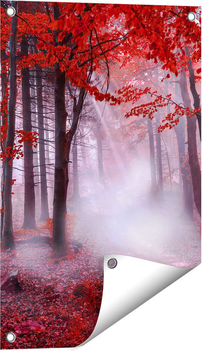 Gards Tuinposter Rood Bos met Bomen - 40x60 cm - Tuindoek - Tuindecoratie - Wanddecoratie buiten - Tuinschilderij