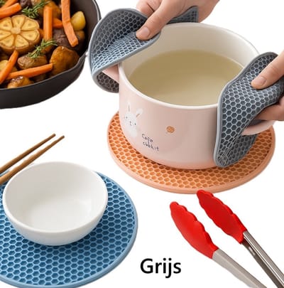 Siliconen Honingraat Onderzetter – Rond Ø 17 cm – Hittebestendig tot 120 °C | Antislip Placemat | Grijs | Flexibel, Waterdicht & Duurzaam – Keuken & Tafelbescherming
