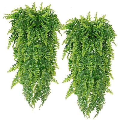 2 stuks 90cm Perzische Varen Bladeren Ranken Huis Kamer Decor Hangen Kunstplant Plastic Blad Gras Bruiloft Feest Muur Balkon Decor green