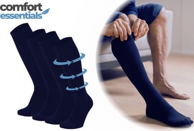 Comfort Essentials - Compressie Sokken - Steunkousen Mannen - 2 Paar - Navy - 39/42 – Unisex - Reissokken - Compressie Kousen - Steunkousen Vrouwen - Compressiesokken
