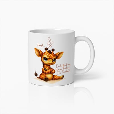 330ml Schattige Giraffe Mok – "Ik Werd Wakker in de Veronderstelling dat Het Vrijdag Was, Het Is Dinsdag" – Lief Koffiebeker Cadeau voor Dierenliefhebbers