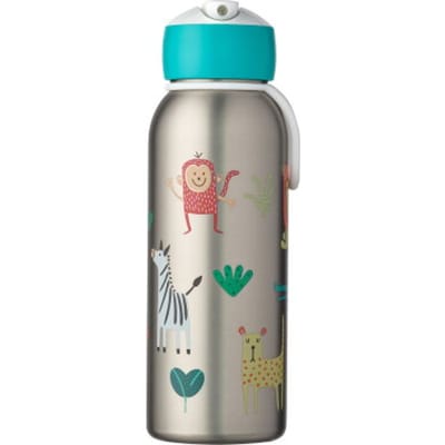 Mepal Isoleerfles flip-up Campus - 350 ml - 12 uur koud / 4 uur warm - Drinkfles met rietje voor kinderen - Animal Friends