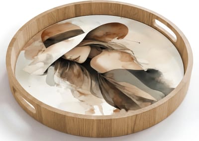 Dienblad rond 40x40 cm - Schootdienblad hout - Mysterieus - Vrouw - Sepia - Borrelplank rechthoek - Plateau houten dienbladen