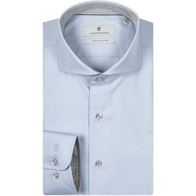 Thomas Maine Overhemd Bari Cutaway Two-Ply Twill Uni Contrast Lichtblauw-Grijs / male