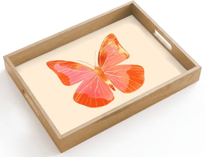 Dienblad hout 40x30 cm - Schootdienblad - Vlinder - Minimalistisch - Roze - Borrelplank rechthoek - Plateau dienbladen