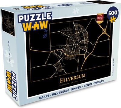 Puzzel Kaart - Hilversum - Simpel - Goud - Zwart - Legpuzzel - Puzzel 500 stukjes