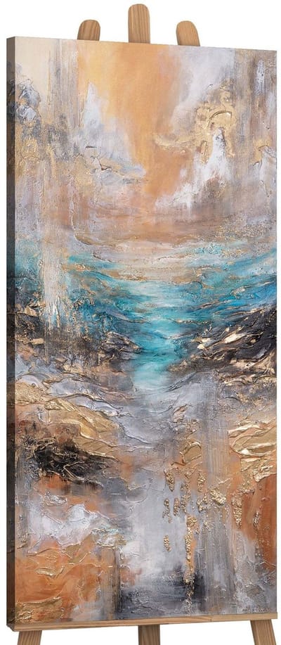 Canvas schilderij panoramisch 115x50 handgeschilderd licht van de horizon zonsondergang – YS-Art Gallery – Sfeervol wanddecoratie voor woonkamer – Modern schilderij voor hal