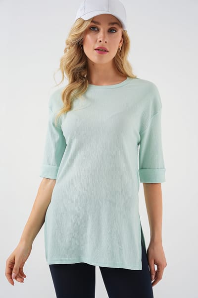 Textured Crew Neck Korte Mouwen T-shirt