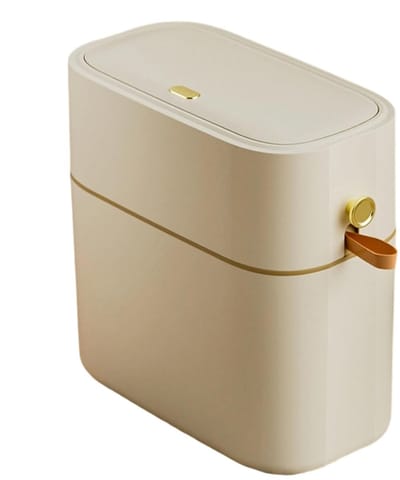 Badkamer Afvalbak - Prullenbak Deksel - Smalle Ruimtes - Geurwerende Oplossing - 8 Liter Capaciteit - Beige Geel