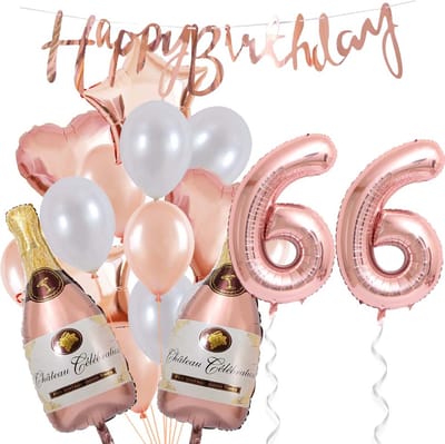 66 Jaar Verjaardag Cijferballon 66 - Feestpakket Snoes Ballonnen Pop The Bottles - Rose White Versiering
