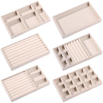 Dailygoody - Sieradendienblad - Sieradenorganizer - 6 Compartimenten - Beige - Juwelendoos - Voor Ringen en Oorbellen - Geschikt voor Dames en Meisjes