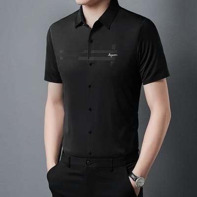 Zomer Nieuw Heren Overhemd met Korte Mouwen Middelbare Leeftijd Vrije Tijd Zakelijk Trends Mode Ruit Dun Vest XXXXL black