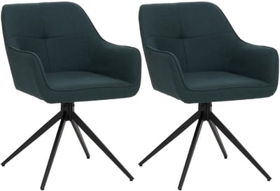 Set van 2 eetkamerstoelen MCW-O47, armleuning keukenstoel, draaibaar met automatische terugvering, stof/textiel (270g/m²) ~ petrol-groen