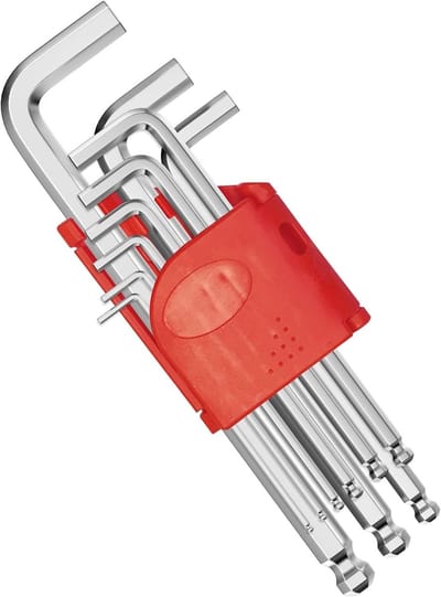 Inbussleutelset met 9 stuks, 1,5 - 10 mm, met kogelkop, metrische inbussleutelset met doos, hoeksleutelset voor auto's, meubels, apparaten enz., zilver