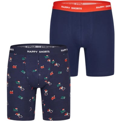 Happy Shorts Kerst Boxershorts Heren Met Lange Pijpen Boxer Briefs 2-Pack Blauw - Maat M