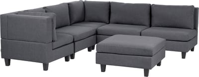 UNSTAD - 5-zitsbank met ottomaan - Donkergrijs - Rechts - Polyester