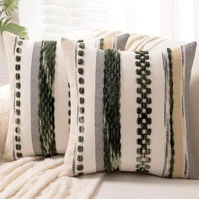 Groene Boho Sierkussenhoes 45x45 Decoratieve Kussenslopen Meerkleurige Gestreepte Chenille Kussenhoes Accent Kussensloop voor Bank 45x45cm