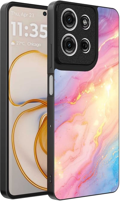 Geschikt voor Motorola Edge 50 Telefoonhoesje met Regenboog Glitter Marmer Opdruk - TPU Backcover Case Rainbow Glitter Marble Design - Smartphonica geschikt voor Motorola Edge 50
