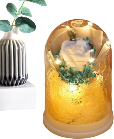 Bewaarde Rozenboeket - Eeuwige Bloem - Decoratie Huis - Aanraakgevoelige LED - 15 x 10.5 cm - Lichtblauw
