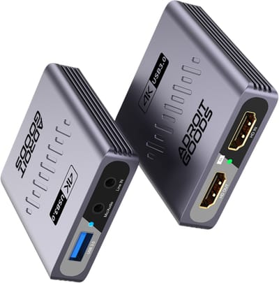 AdroitGoods 4K HDMI Video Capture Card – USB3.0 Game Capture, 1080P Recording, 4K Loop-Out, Compatibel met Laptop, Smartphone & Streaming, HD Video-opname voor Gaming, Live Broadcasting & Cameras