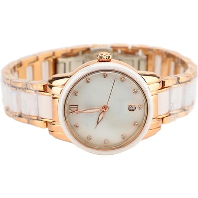 Dames Quartz Horloge Strass Decoratie Keramische Roestvrijstalen Band Waterbestendig Polshorloge beige