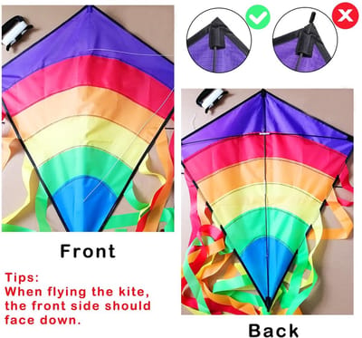 Dailygoods- Kindervlieger Regenboog - Inclusief 100 m Vliegerkoord - 64 x 75 cm - Duurzaam - Geschikt voor Beginners - Met Opbergzak - Vlieger