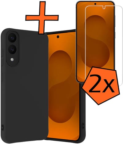 Hoes - Met 2x Screenprotector - Geschikt voor Samsung Galaxy S25 Edge - Sterk & Shockproof - Back Cover - Siliconen Case - Telefoon Hoes - Zwart