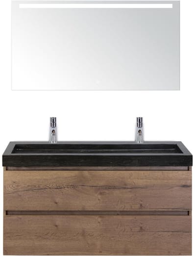 Maxx XL Badmeubelset 120 cm - Tabacco - Wastafel Lucca Enkel 2 Kraangaten met LED Spiegel