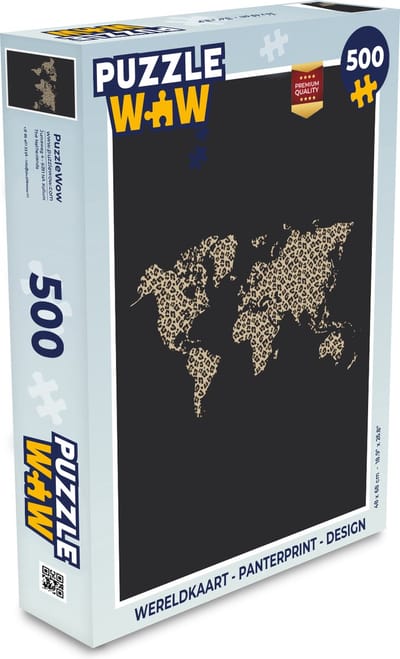 Puzzel Wereldkaart - Panterprint - Design - Legpuzzel - Puzzel 500 stukjes