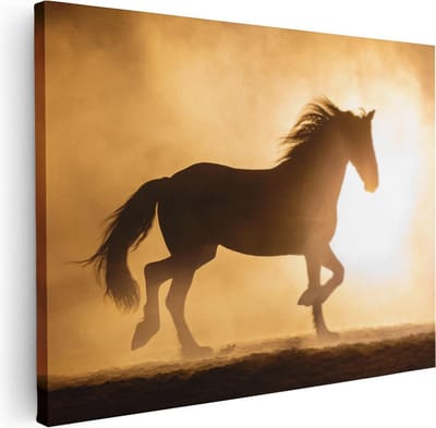 Artaza Canvas Schilderij Paarden - 40x30 cm - Klein - Wanddecoratie Dieren - Muurdecoratie Zonsondergang - Kamer Accessoires Woonkamer