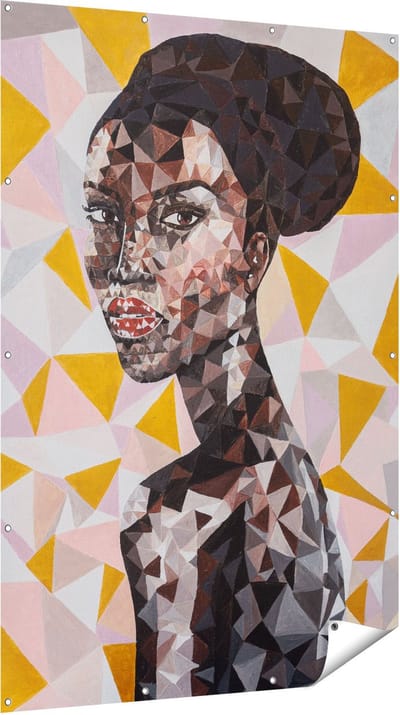 Gards Tuinposter Afrikaanse Vrouw in Driehoekjes - Abstract - 120x180 cm - Tuindoek - Tuindecoratie - Wanddecoratie buiten - Tuinschilderij