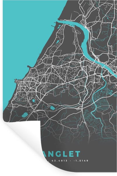 Muurstickers - Sticker Folie - Frankrijk - Stadskaart - Kaart - Plattegrond - Anglet - 20x30 cm - Plakfolie - Muurstickers Kinderkamer - Zelfklevend Behang - Zelfklevend behangpapier - Stickerfolie