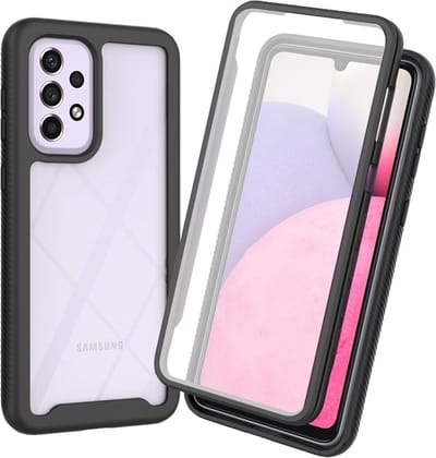 Hoesje Geschikt voor Samsung Galaxy A53 | Met ingebouwde screenprotector | Full Protect valbescherming | Doorzichtig / Zwart