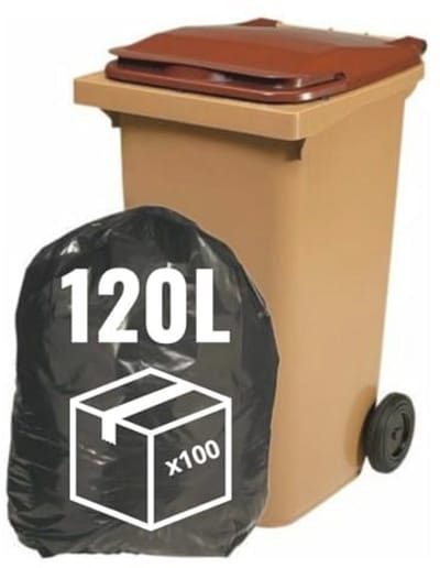 Vuilniszakken 120 liter zwart - 100 stuks, 30 µ, PE gerecycled