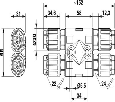 Phoenix Contact QPD kabelverbinder H-verdeler 4-polig 6 - 10mm 2,5 mm² IP68 (1423971)