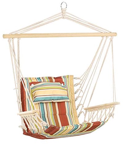 Hangmatstoel met Dikke Touw en Brede Zitting - Multi-Color Streep voor Binnen en Buiten
