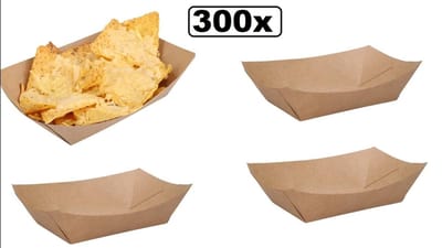 300x BIO Fingerfood Tray Nature Kraft 105x73x45mm Bruin Middel - food finger eten restaurant festival