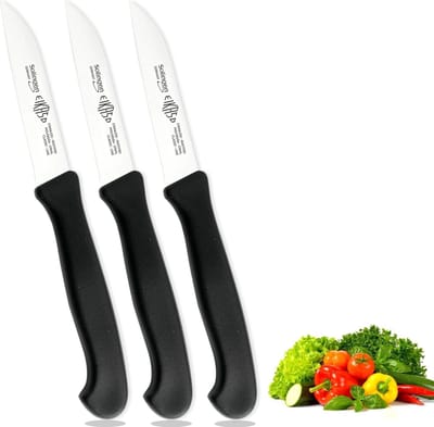 Eikaso Solingen Set van 3 schilmessen – recht lemmet 8 cm – ergonomisch zwart handvat – roestvrij staal