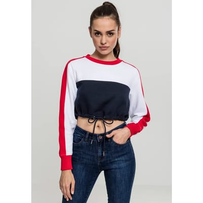 Urban Classics Crop Sweater/Trui -S- 3-Tone Stripe Crew Blauw