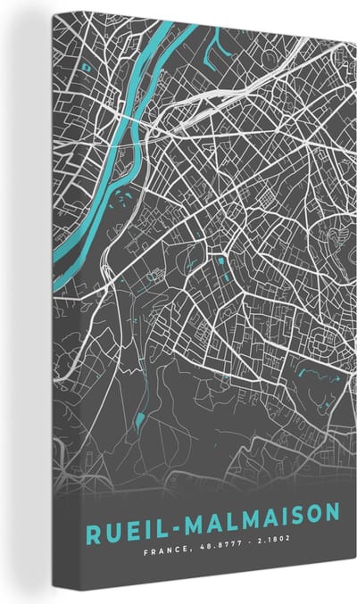 Canvas Schilderij Plattegrond – Rueil-Malmaison – Stadskaart – Kaart – Frankrijk - 20x30 cm - Wanddecoratie