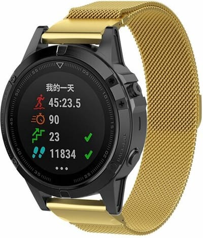 By Qubix - Geschikt voor Garmin bandje - 22mm Quickfit - Milanese bandje - Goud - Geschikt voor Garmin Approach S60 & S62 / Instinct / Instinct 2 (Solar)